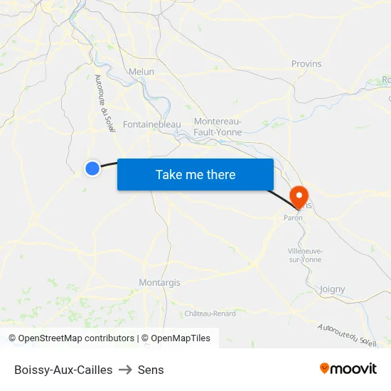 Boissy-Aux-Cailles to Sens map