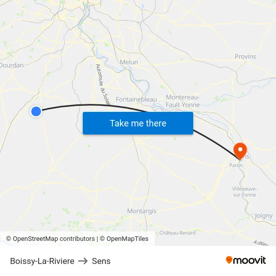 Boissy-La-Riviere to Sens map