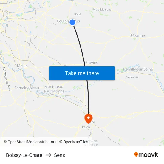 Boissy-Le-Chatel to Sens map