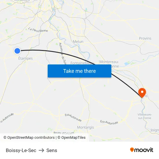 Boissy-Le-Sec to Sens map