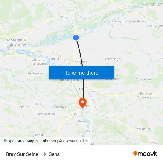 Bray-Sur-Seine to Sens map