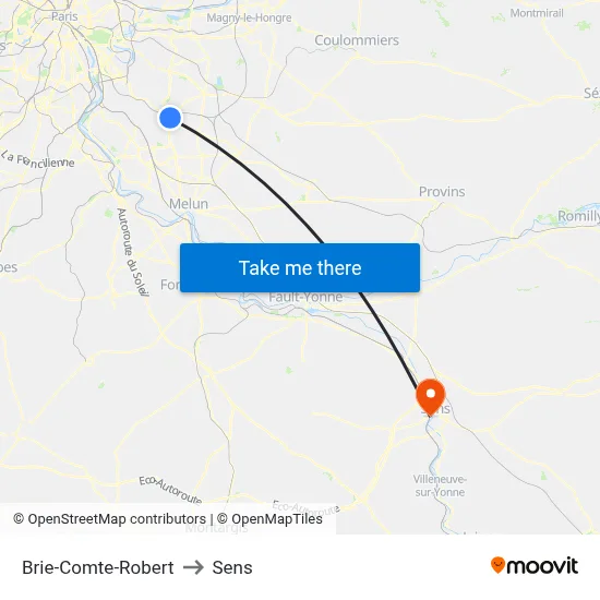 Brie-Comte-Robert to Sens map