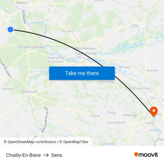 Chailly-En-Biere to Sens map