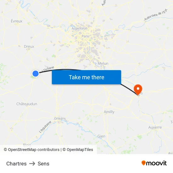 Chartres to Sens map