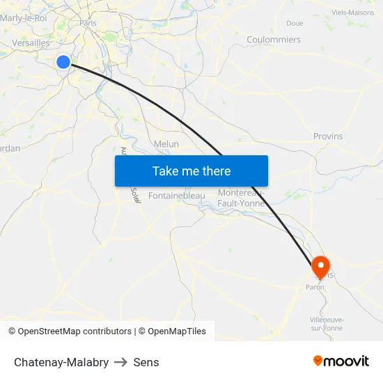 Chatenay-Malabry to Sens map