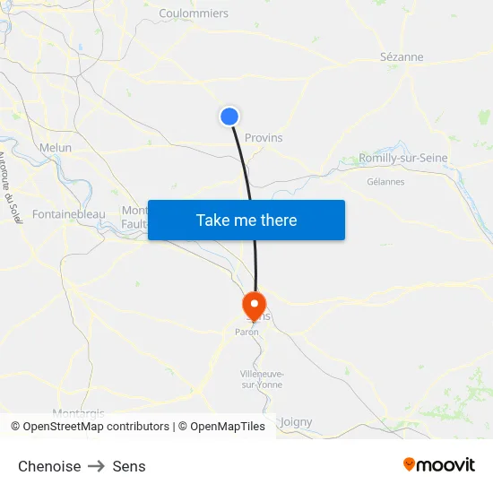 Chenoise to Sens map