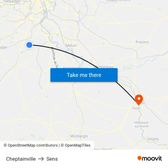 Cheptainville to Sens map