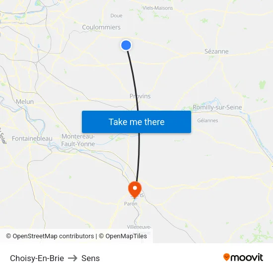 Choisy-En-Brie to Sens map