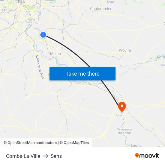 Combs-La-Ville to Sens map