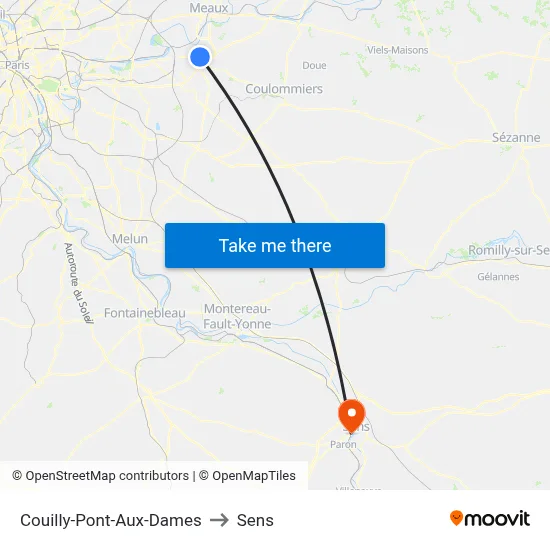 Couilly-Pont-Aux-Dames to Sens map