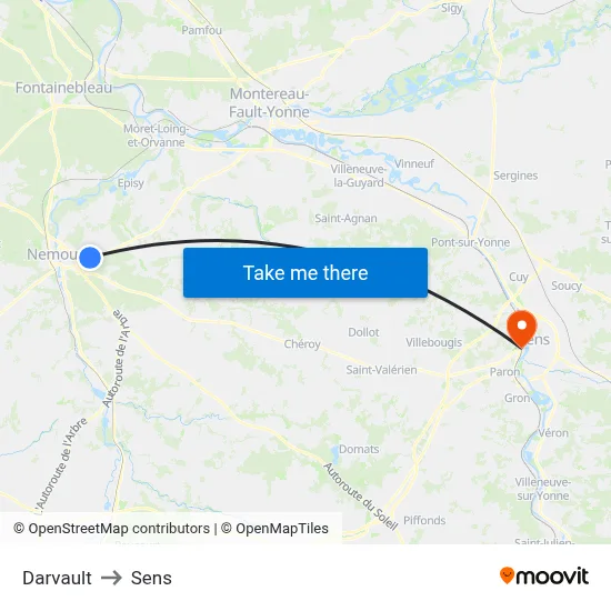 Darvault to Sens map