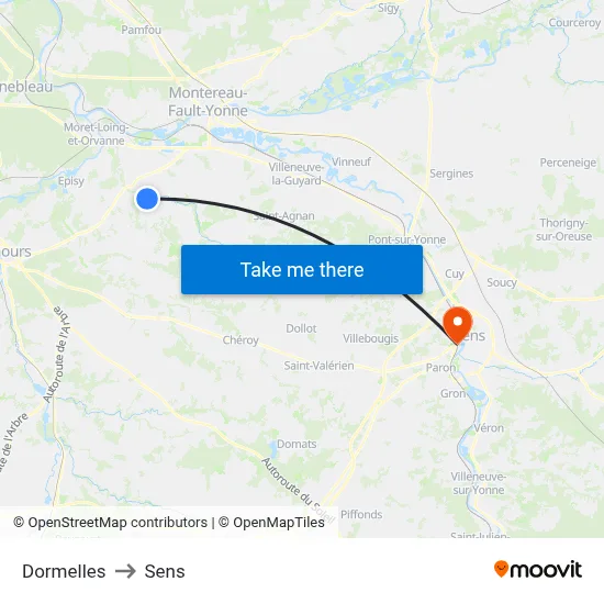 Dormelles to Sens map