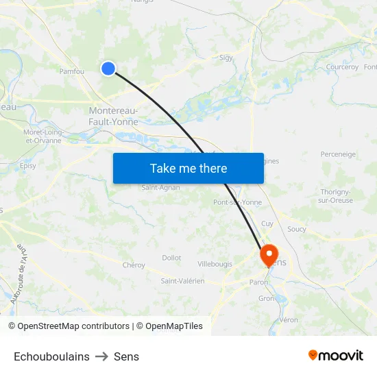 Echouboulains to Sens map