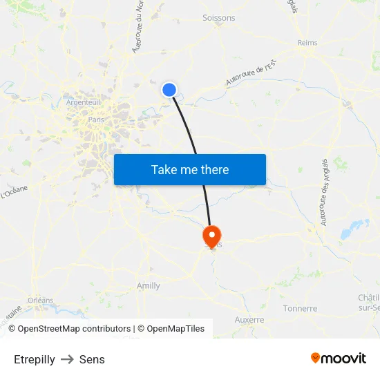 Etrepilly to Sens map