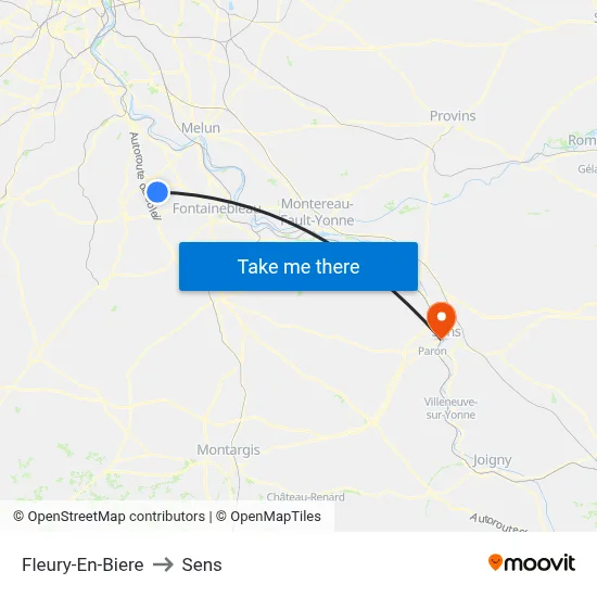 Fleury-En-Biere to Sens map
