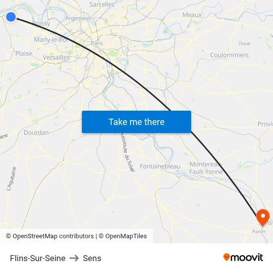 Flins-Sur-Seine to Sens map