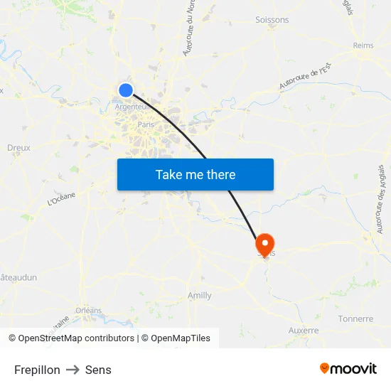 Frepillon to Sens map