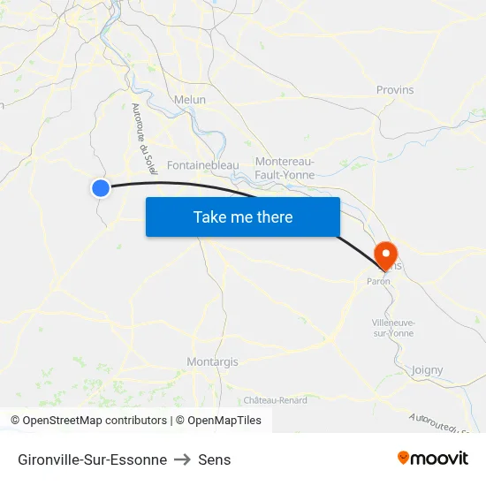 Gironville-Sur-Essonne to Sens map