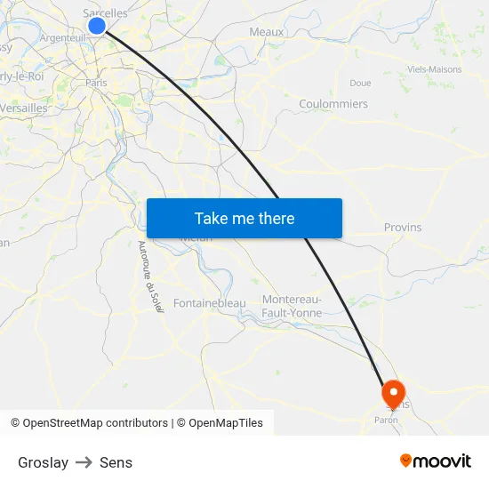 Groslay to Sens map