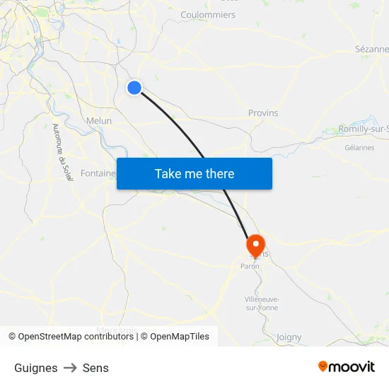 Guignes to Sens map