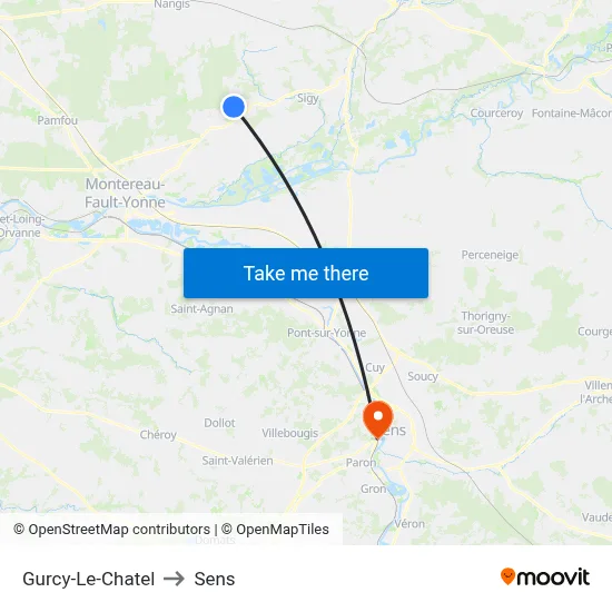Gurcy-Le-Chatel to Sens map