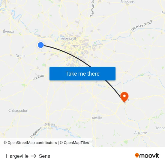 Hargeville to Sens map