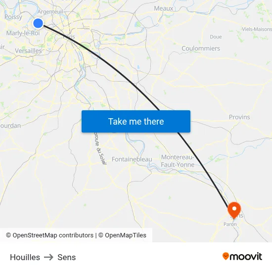 Houilles to Sens map