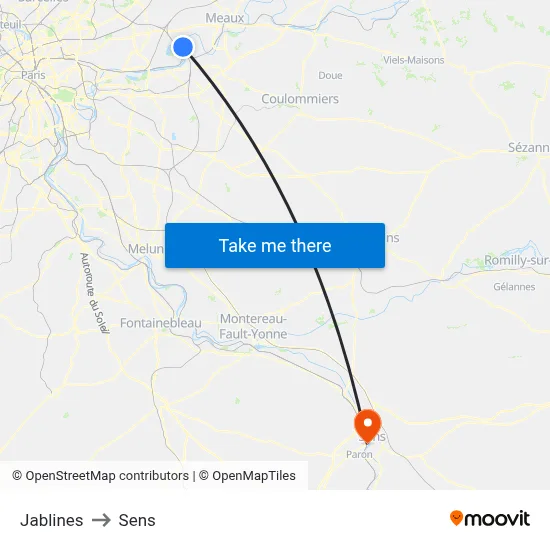 Jablines to Sens map