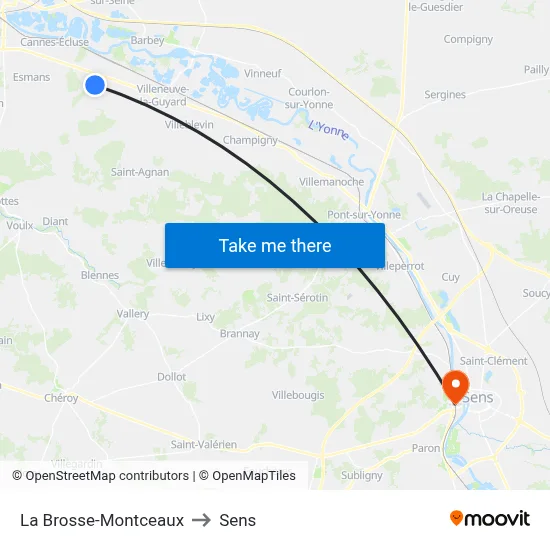 La Brosse-Montceaux to Sens map