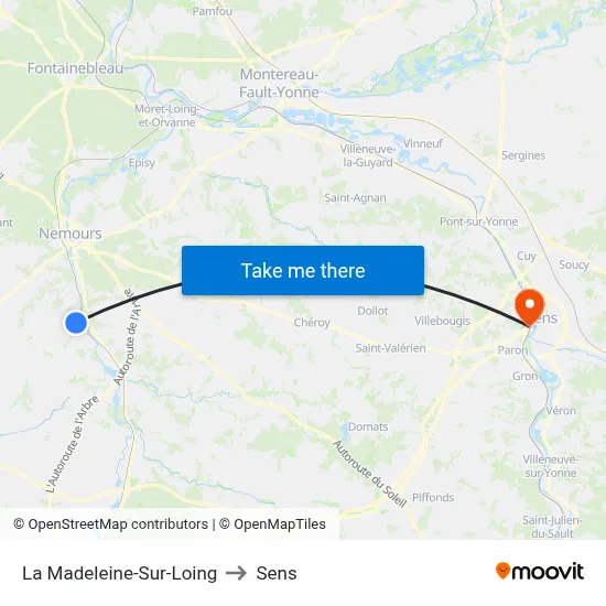 La Madeleine-Sur-Loing to Sens map