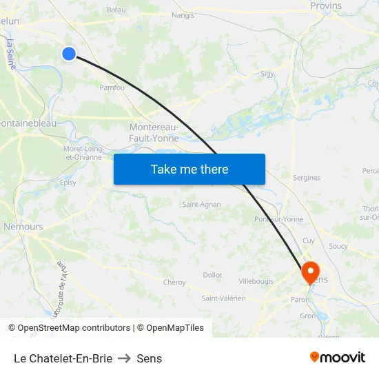 Le Chatelet-En-Brie to Sens map