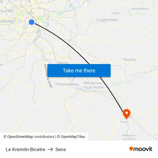 Le Kremlin-Bicetre to Sens map