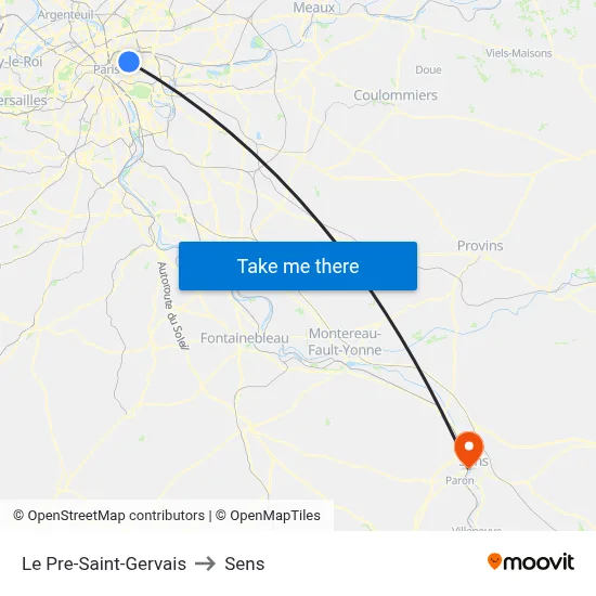 Le Pre-Saint-Gervais to Sens map