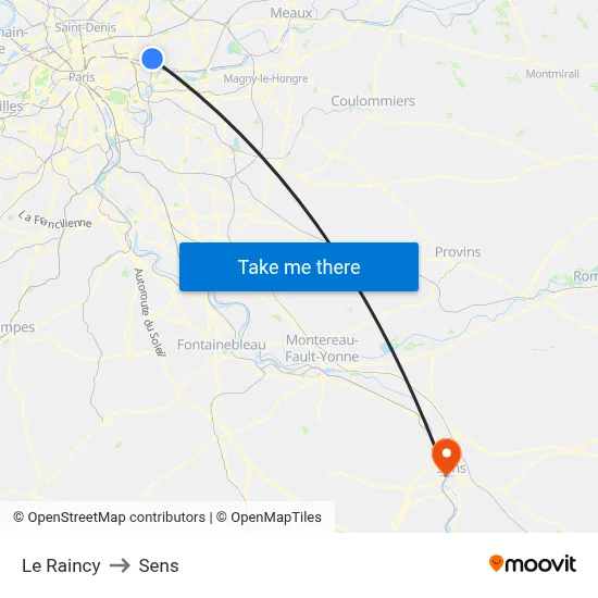 Le Raincy to Sens map