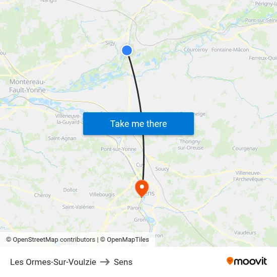 Les Ormes-Sur-Voulzie to Sens map