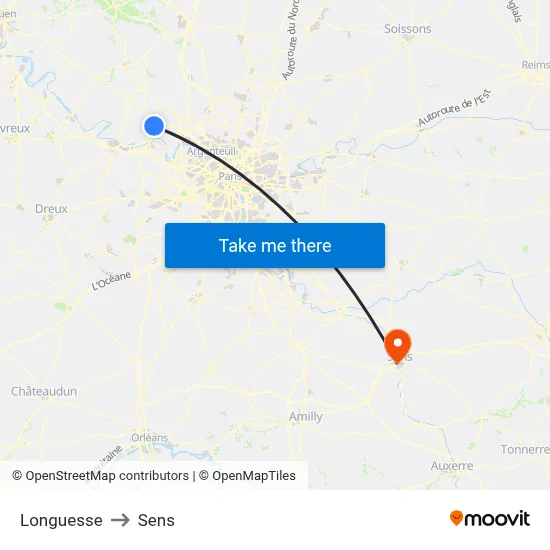 Longuesse to Sens map