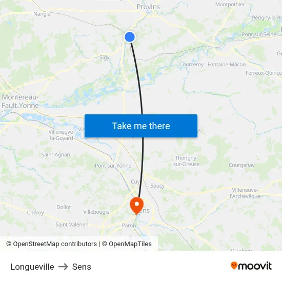 Longueville to Sens map