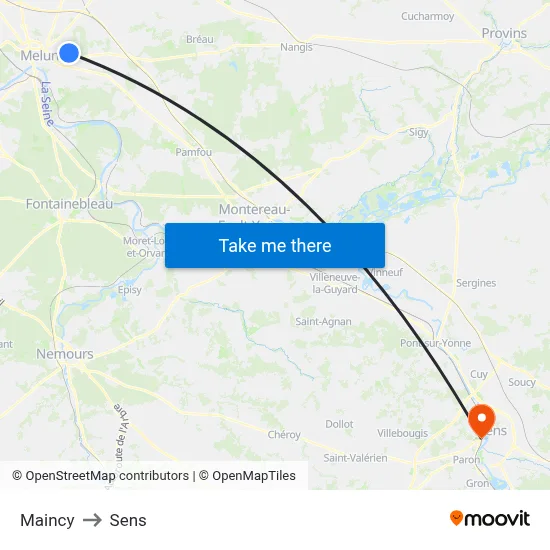 Maincy to Sens map