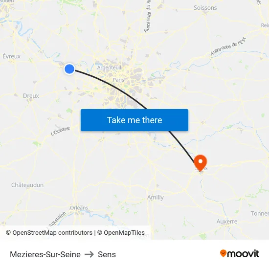 Mezieres-Sur-Seine to Sens map