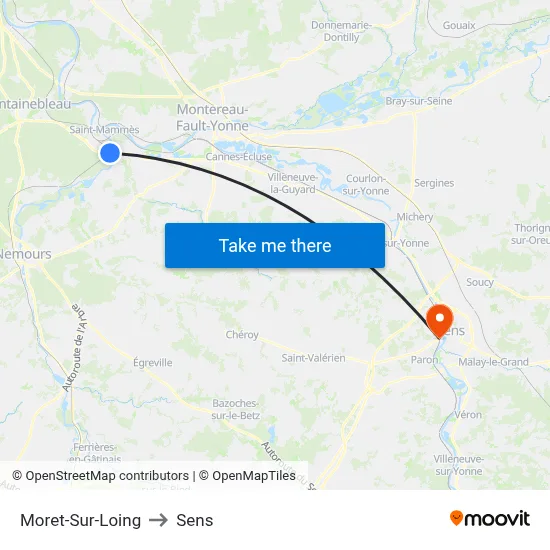 Moret-Sur-Loing to Sens map