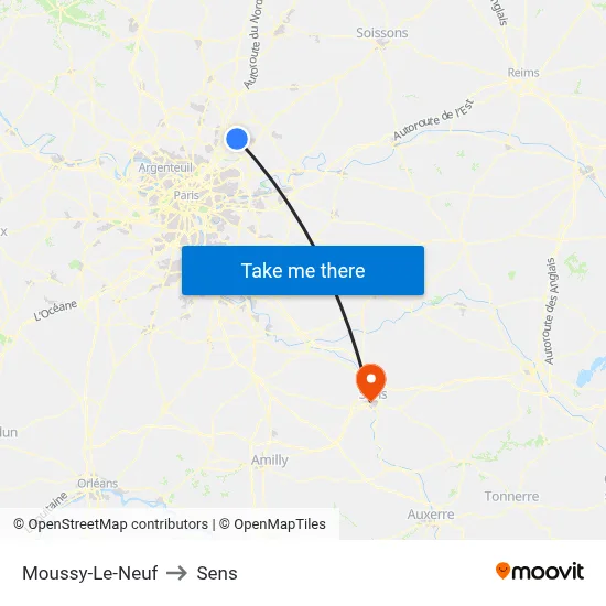 Moussy-Le-Neuf to Sens map