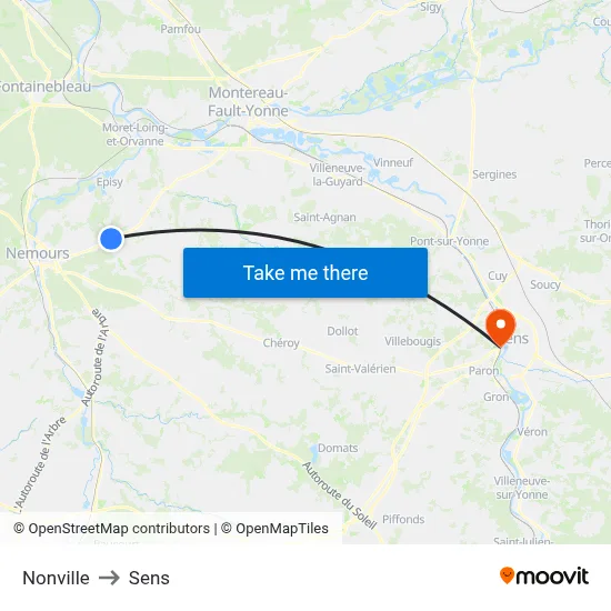 Nonville to Sens map