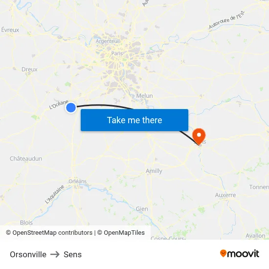 Orsonville to Sens map