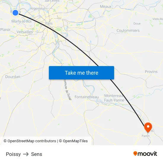 Poissy to Sens map