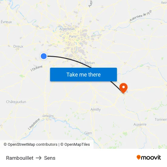 Rambouillet to Sens map