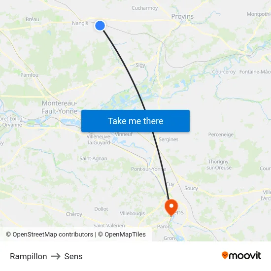 Rampillon to Sens map