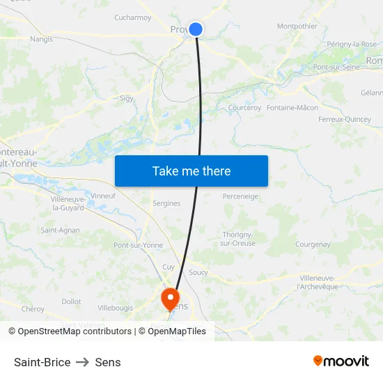 Saint-Brice to Sens map