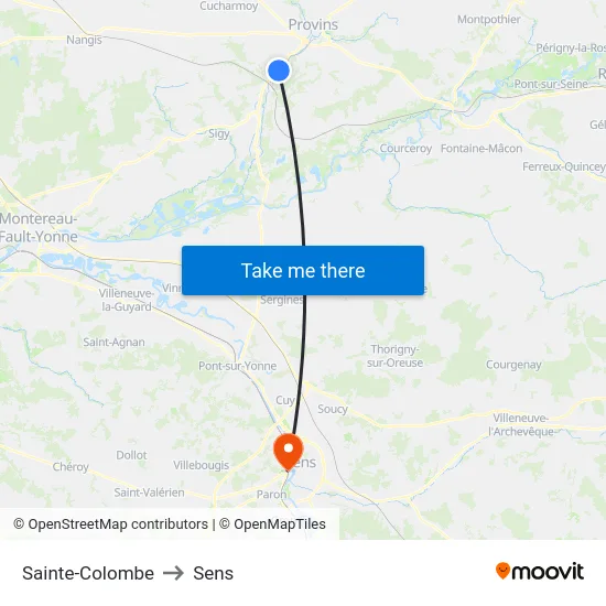 Sainte-Colombe to Sens map