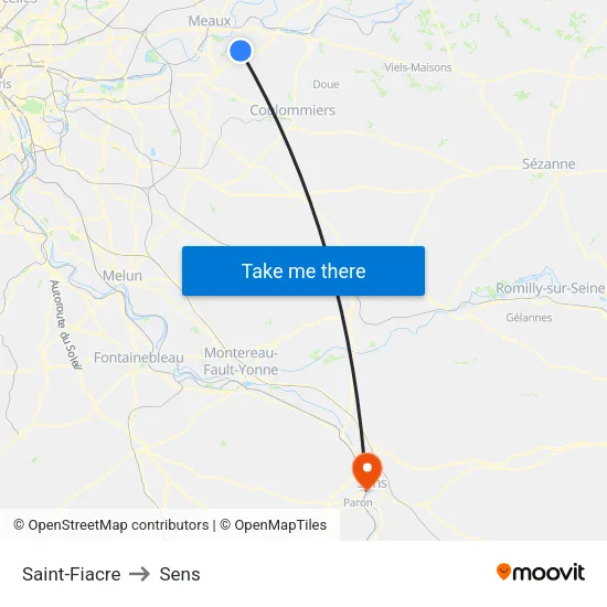 Saint-Fiacre to Sens map