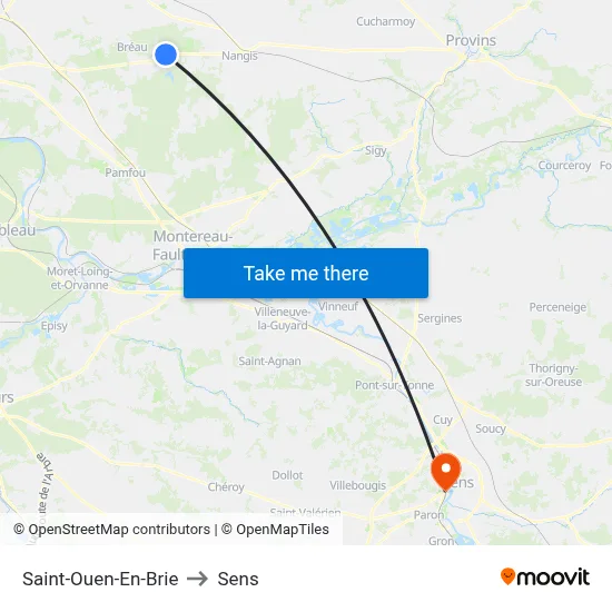 Saint-Ouen-En-Brie to Sens map
